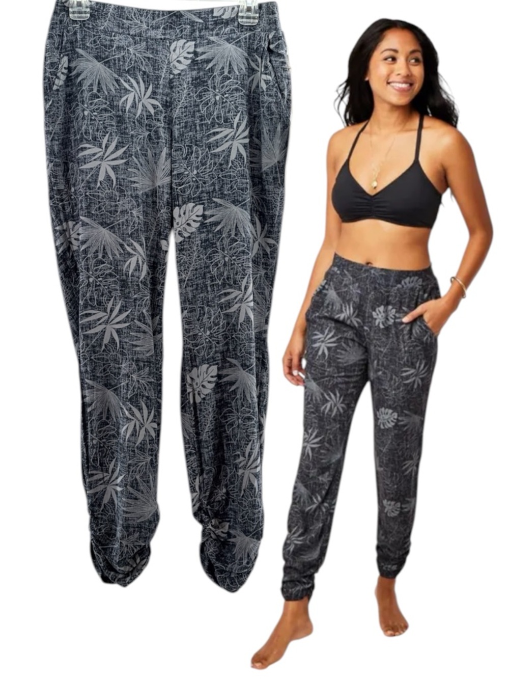 NEW Carve Designs Avery Black Gray Tropical Print Beach Pants Joggers Size M